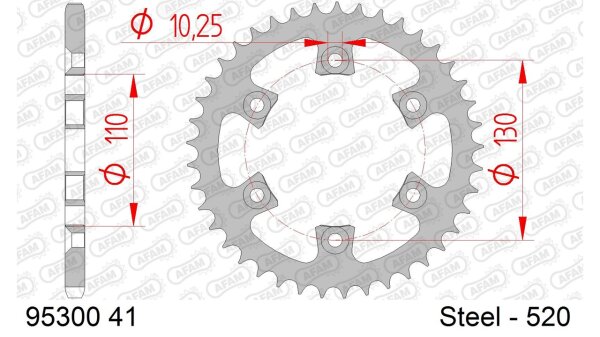 DC AFAM Stahl-Kettenrad 520 - 41Z (Silber) 95300-41| ID 110 LK 130 6-Loch