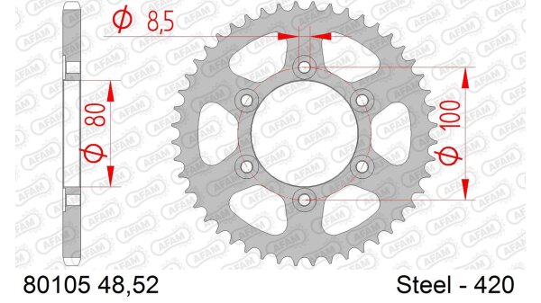 DC AFAM Stahl-Kettenrad 420 - 48Z (Silber) 80105-48| ID 80 LK 100 6-Loch