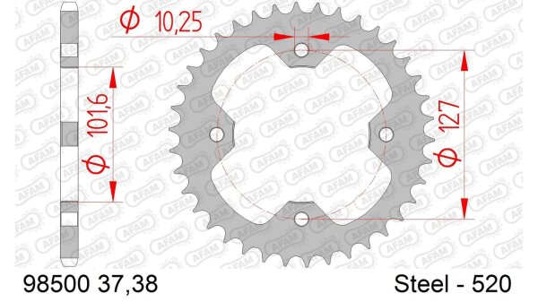 DC AFAM Stahl-Kettenrad 520 - 37Z (Schwarz) 98500-37| ID 101,6 LK 127 4-Loch