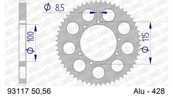 DC AFAM Alu-Kettenrad 428 - 56Z (Gun Metal) 93117-56 | ID 100 LK 115 6-Loch