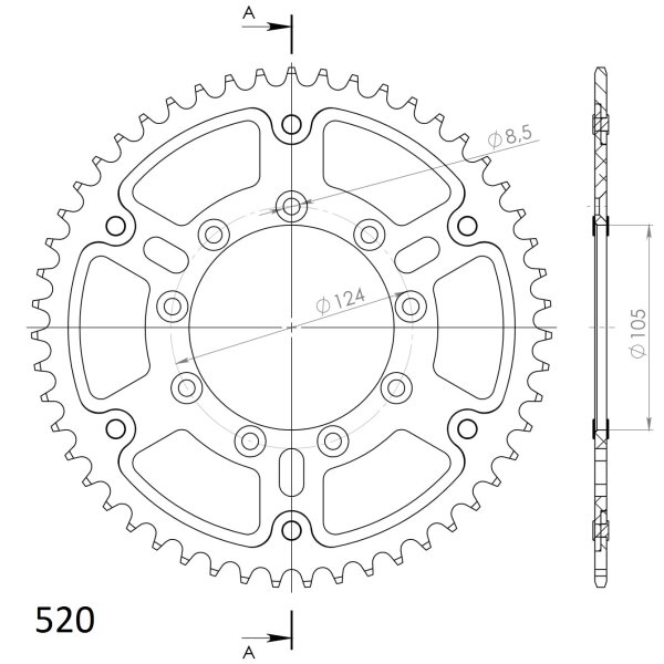 Supersprox Stealth-Kettenrad 520 - 50Z (rot) RST-151:50-RED|ID 105,0 LK 124,0 9-Loch