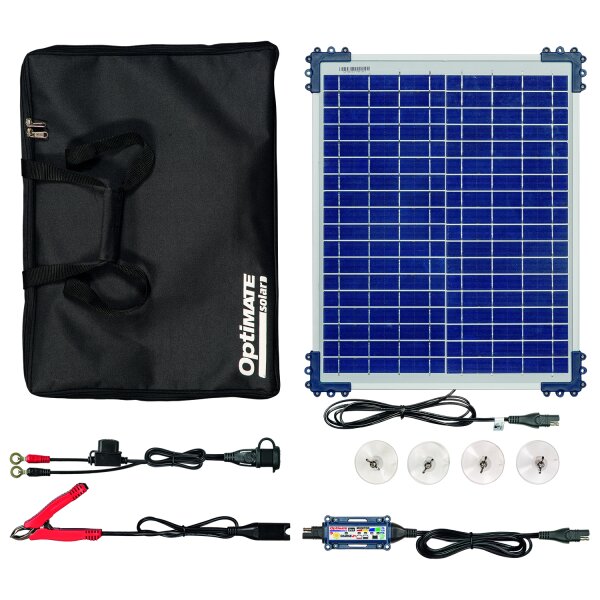 Optimate Batterieladegerät Solar Duo + 20W SolarTK SolarImpuls-Ladegerät 12V, 1.66A STD/AGM/Gel Travel Kit