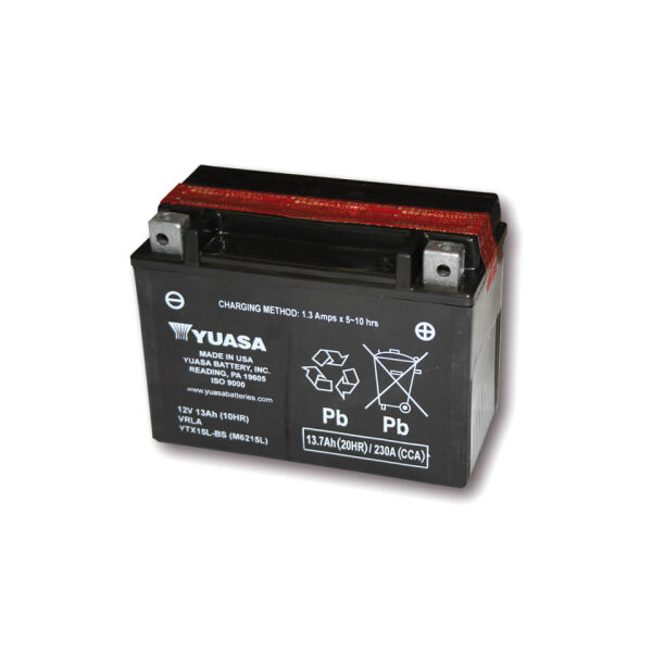 YUASA Battery YTX 15L-BS maintenance free (AGM) incl. acid pack