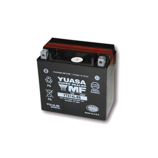 YUASA Battery YTX 14L-BS maintenance-free (AGM) incl. acid pack