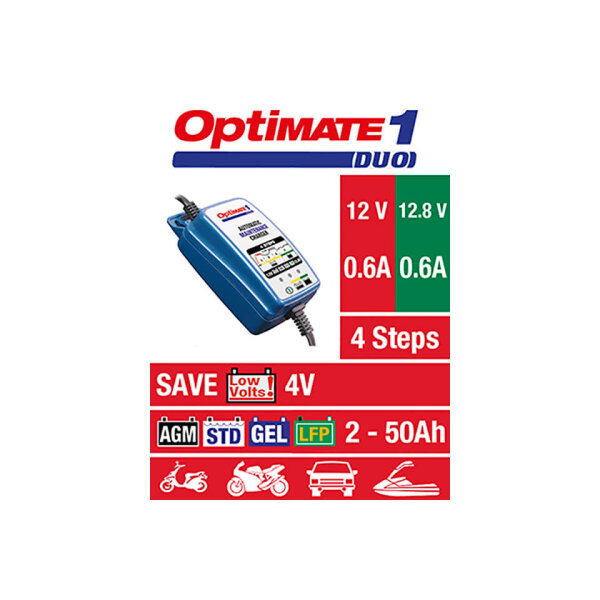 OPTIMATE 1 DUO (TM402-D), 12V/12,8V, 0,6A, 4-stufiges Ladegerät 2-20Ah Std/AGM/GEL/LFP