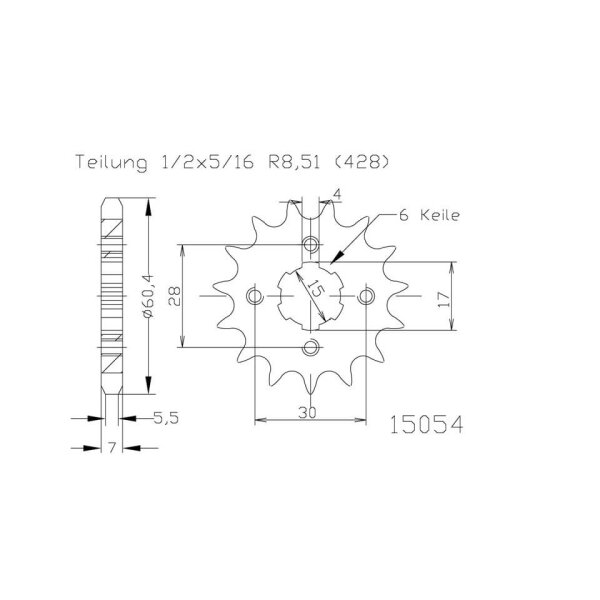 ESJOT Chain pinion, 15 teeth, 428 pitch (1/2x5/16)