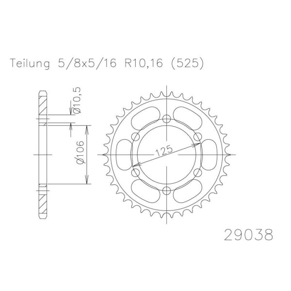 ESJOT Kettenrad, 46 Zähne, 525er Teilung (5/8x5/16)