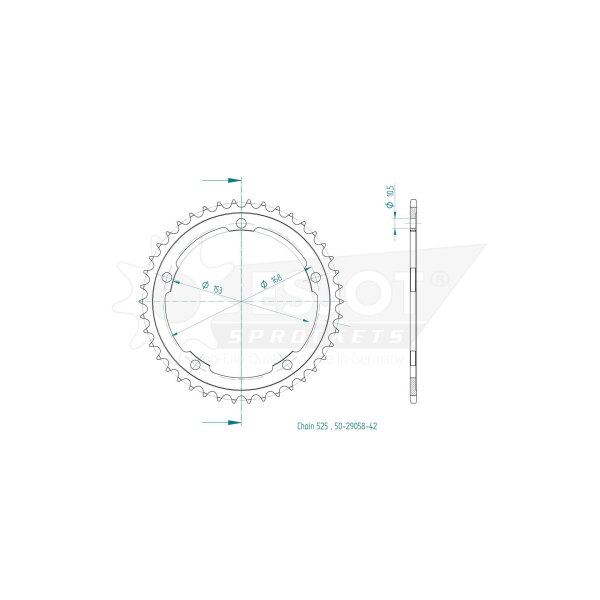 ESJOT Chain wheel, 42 teeth, 525 pitch (5/8x5/16)