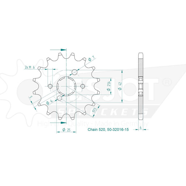 ESJOT Chain pinion, 16 teeth