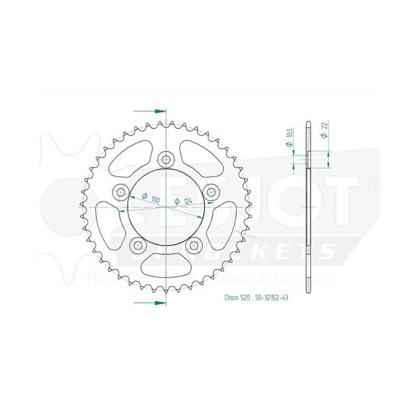 ESJOT Chain wheel, 43 teeth, 520 pitch (5/8x1/4)