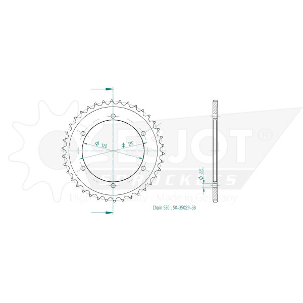 ESJOT Chain wheel, 38 teeth