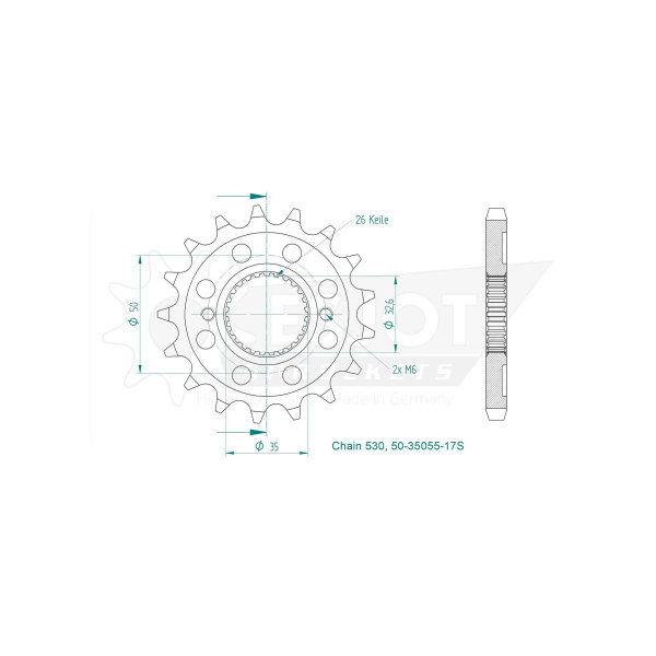 ESJOT Sport sprocket, 17 teeth, steel, 530 pitch