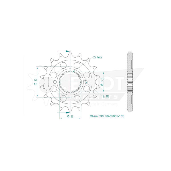 ESJOT Sport sprocket, 18 teeth, steel, 530 pitch