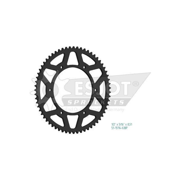 ESJOT Sprocket, 63 teeth, aluminum black, 428 pitch