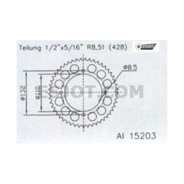 ESJOT Chain wheel, 49 teeth, 428 pitch (1/2x5/16), aluminium