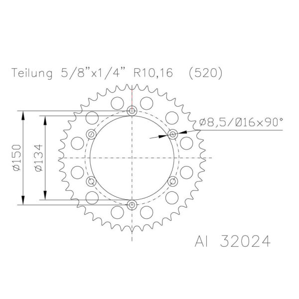 ESJOT Kettenrad 51 Zähne Alu 520er Teilung (5/8x1/4)