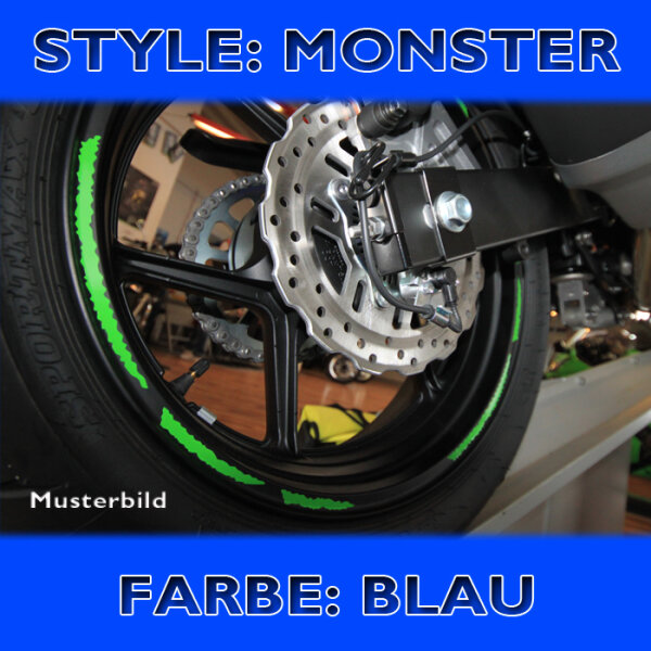 Felgenrandaufkleber "Monster", blau, 7 mm breit