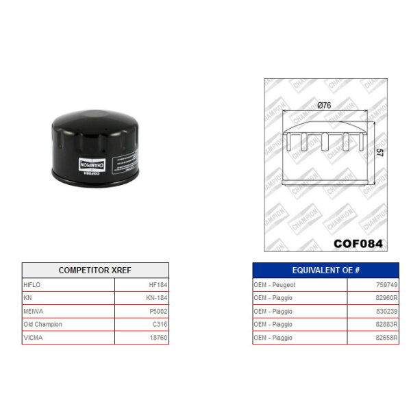 Ölfilter Champion C316 / COF084*