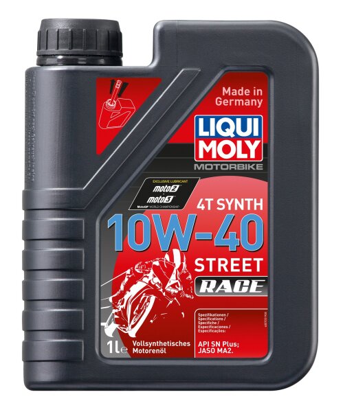 Liqui Moly Motorbike 4T Synth 10W-40 Street Race 1 Liter Kanister API SN PLUS, JASO MA2 vollsynthetisch