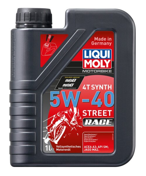 Liqui Moly Motorbike 4T Synth 5W-40 Street Race 1 Liter Kanister API SN PLUS, JASO MA2 vollsynthetisch