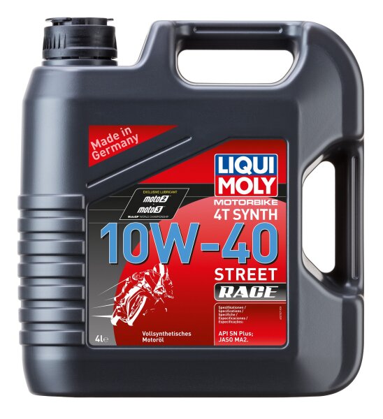 Liqui Moly Motorbike 4T Synth 10W-40 Street Race 4 Liter Kanister API SN PLUS, JASO MA2 vollsynthetisch