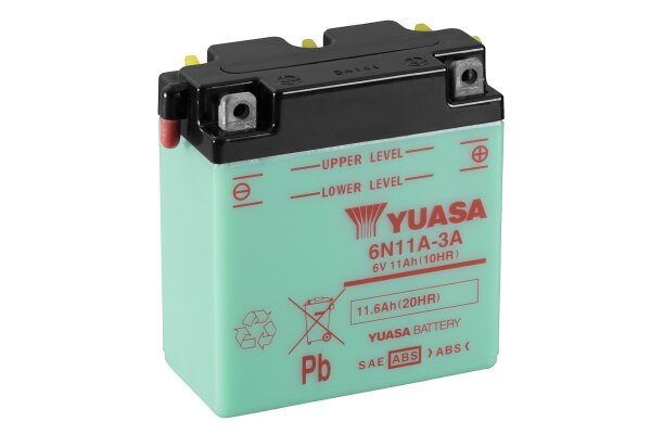 Yuasa Batterie 6N11A-3A (DC) ohne Säure / C-Ware 6V/11AH (10 Std.) [122x62x131] Säurefüllmenge 400 ml