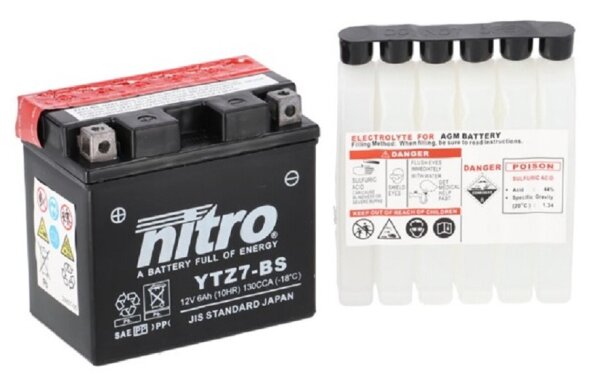 Nitro Batterie NTZ7-BS (CP) mit Säurepack 12V/6Ah [113x70x105] CCA=130A