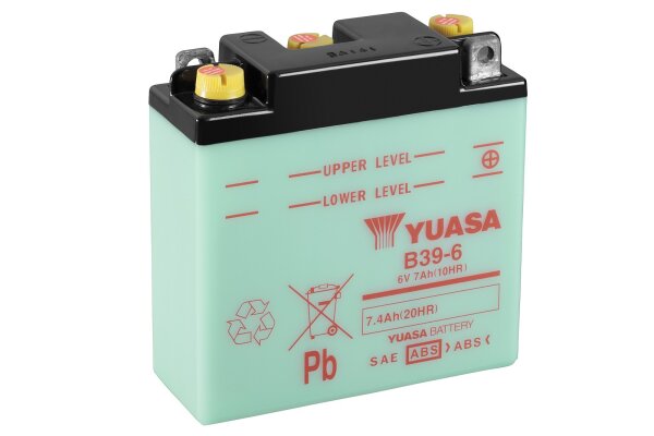 Yuasa Batterie B39-6 (DC) ohne Säure / C-Ware 6V/7AH (10 Std.) [126x48x126] Säurefüllmenge 300 ml