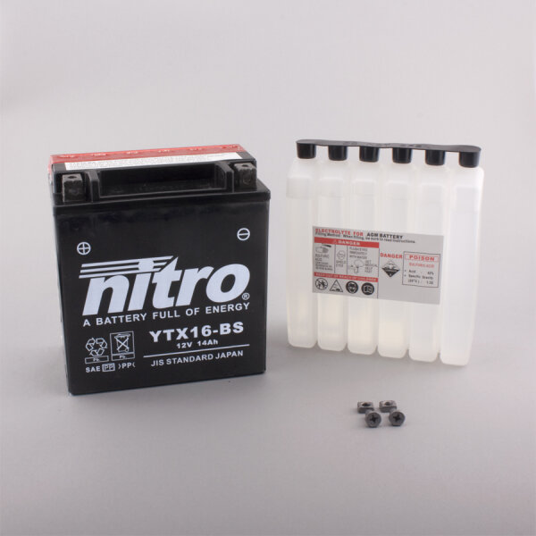 Nitro Batterie NTX16-BS (CP) mit Säurepack 12V/14Ah [150x87x161] CCA=230A