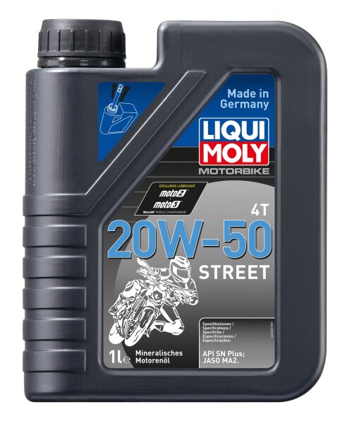 Liqui Moly Motorbike 4T 20W-50 Street 1 Liter Kanister / API SN PLUS, JASO MA2 mineralisch