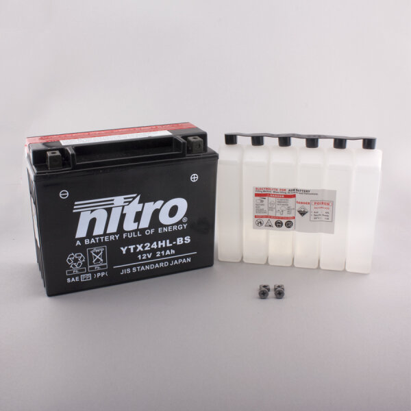 Nitro Batterie NTX24HL-BS (CP) HP mit Säurepack 12V/21Ah [205x87x162] CCA=350A