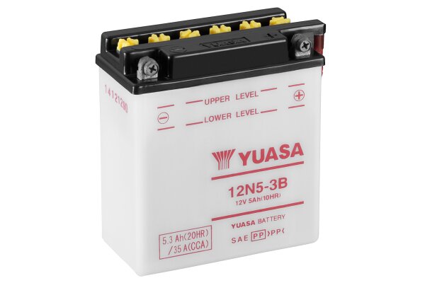 Yuasa Batterie 12N5-3B (DC) ohne Säure 12V/5AH (10 Std.) [120x60x130] CCA=35A Säurefüllmenge 400 ml