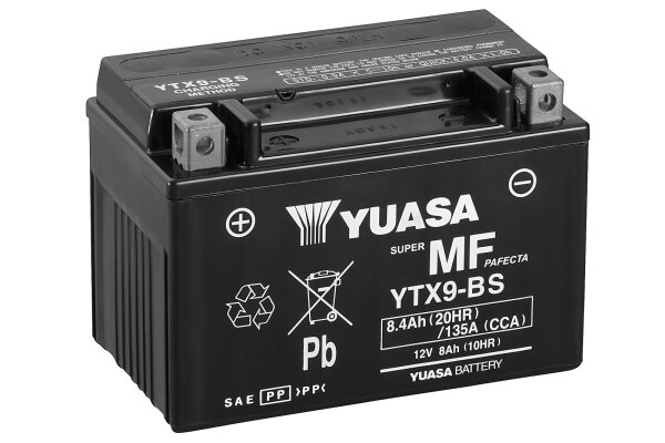 Yuasa Batterie YTX9-BS (CP) mit Säurepack 12V/8AH (10 Std.) [152x87x107] CCA=135A