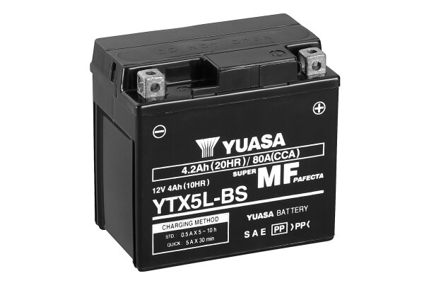 Yuasa Batterie YTX5L (WC) AGM / Gel 12V/4AH (10 Std.) [115x72x107] CCA=80A