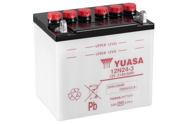 Yuasa Batterie 12N24-3 (DC) ohne Säure 12V/24AH (10 Std.) [184x124x175] CCA=200A Säurefüllmenge 1800 ml