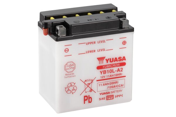 Yuasa Batterie YB10L-A2 (DC) ohne Säure 12V/11AH (10 Std.) [135x90x145] CCA=120A Säurefüllmenge 800 ml