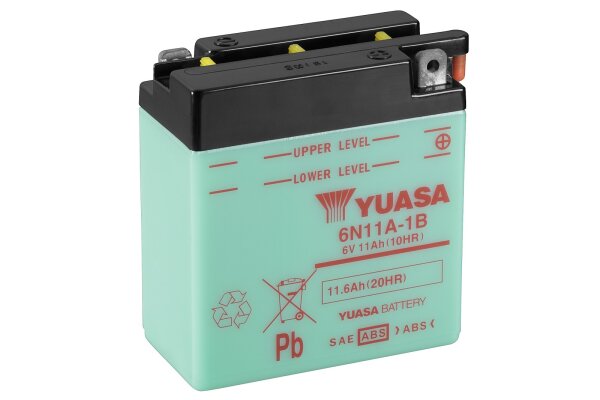 Yuasa Batterie 6N11A-1B (DC) ohne Säure 6V/11AH (10 Std.) [122x62x131] Säurefüllmenge 400 ml