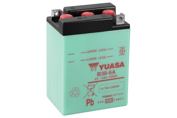 Yuasa Batterie B38-6A (DC) ohne Säure 6V/13AH (10 Std.) [119x83x161] Säurefüllmenge 620 ml