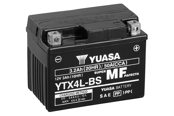 Yuasa Batterie YTX4L-BS (CP) mit Säurepack 12V/3AH (10 Std.) [114x71x86] CCA=50A