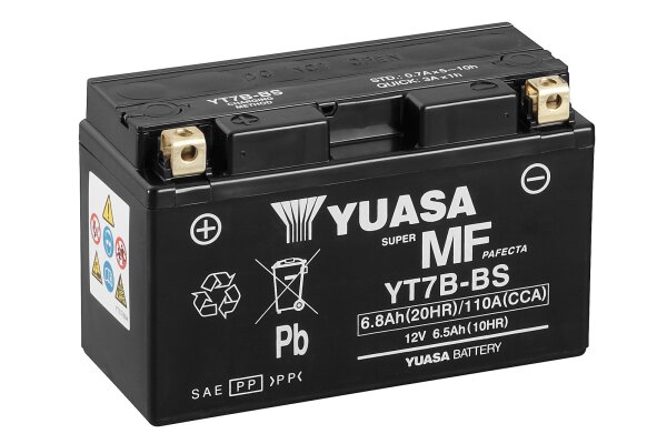 Yuasa Batterie YT7B-BS (CP) mit Säurepack 12V/6,5AH (10 Std.) [150x65x93] CCA=110A