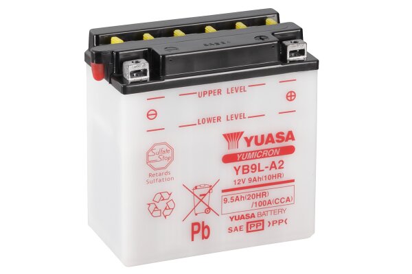 Yuasa Batterie YB9L-A2 (CP) mit Säurepack 12V/9AH (10 Std.) [135x75x139] CCA=100A