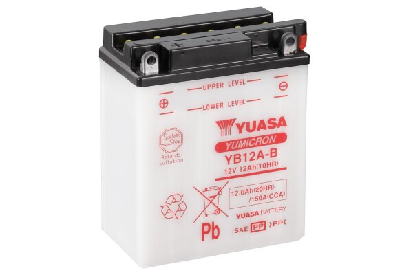 Yuasa Batterie YB12A-B (DC) ohne Säure 12V/12AH (10 Std.) [134x80x160] CCA=150A Säurefüllmenge 750 ml