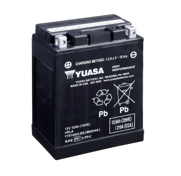 Yuasa Batterie YTX14AH-BS (CP) mit Säurepack 12V/12AH (10 Std.) [134x89x166] CCA=210A