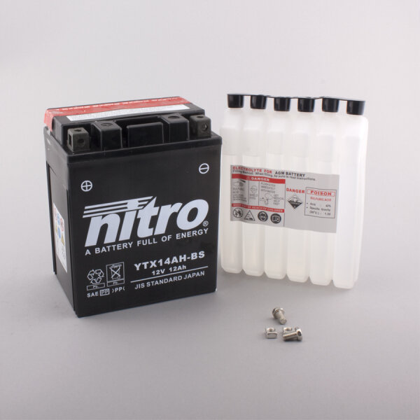 Nitro Batterie NTX14AH-BS (CP) HP mit Säurepack 12V/12Ah [134x89x166] CCA=210A