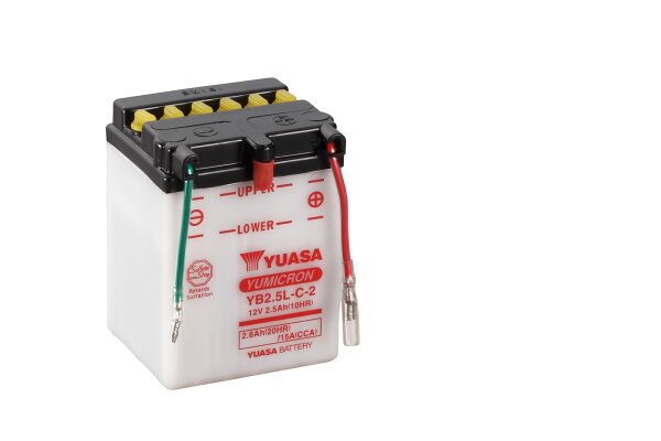 Yuasa Batterie YB2.5L-C-2 (DC) ohne Säure / C-Ware 12V/2,5AH (10 Std.) [81x71x106] CCA=15A Säurefüllmenge 250 ml