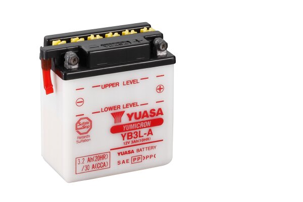 Yuasa Batterie YB3L-A (DC) ohne Säure 12V/3AH (10 Std.) [99x57x111] CCA=30A Säurefüllmenge 300 ml