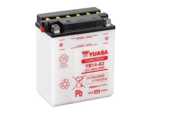 Yuasa Batterie YB14-A2 (DC) ohne Säure 12V/14AH (10 Std.) [134x89x166] CCA=175A Säurefüllmenge 900 ml