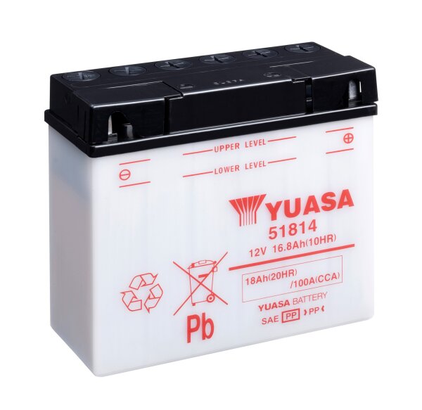 Yuasa Batterie 51814 (DC) ohne Säure 12V/18AH (20 Std.) [186x82x171] CCA=100A Säurefüllmenge 1000 ml