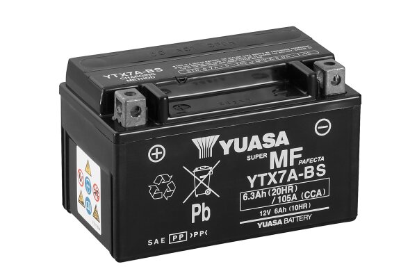 Yuasa Batterie YTX7A-BS (CP) mit Säurepack 12V/6AH (10 Std.) [150x87x93] CCA=105A