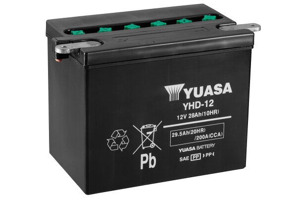 Yuasa Batterie YHD-12 (DC) ohne Säure 12V/29AH (10 Std.) [206x133x165] CCA=200A Säurefüllmenge 2200 ml